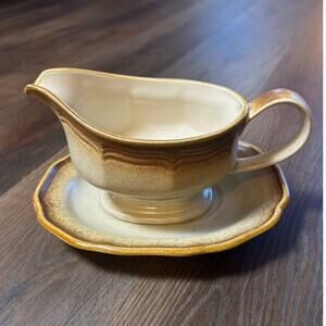 Vintage Mikasa Whole Wheat E8000 Gravy Boat and Underplate